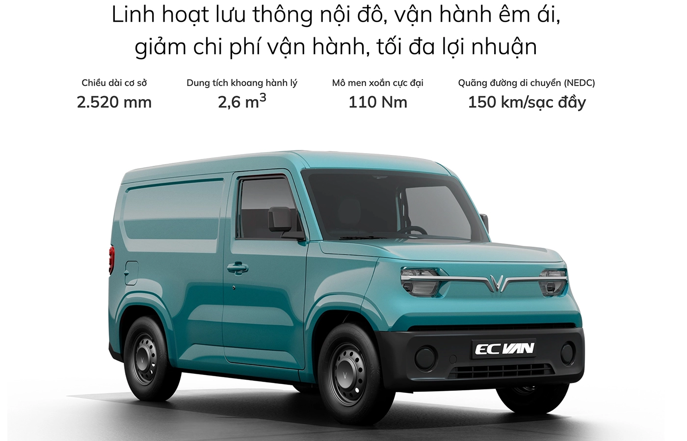 VinFast EC Van ra mắt Việt Nam, động cơ ngang VF 3, chạy 150km/sạc, thùng hàng 2.600 lít, tải trọng trên 600kg